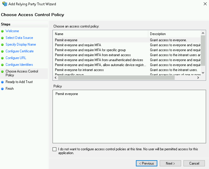 Choose Access Control Policy