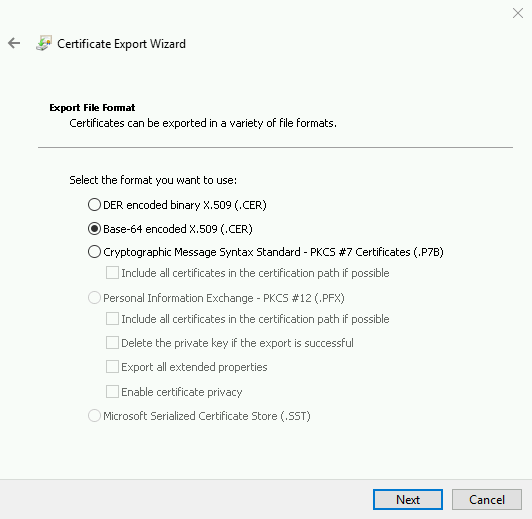 Base-64 encoded X.509